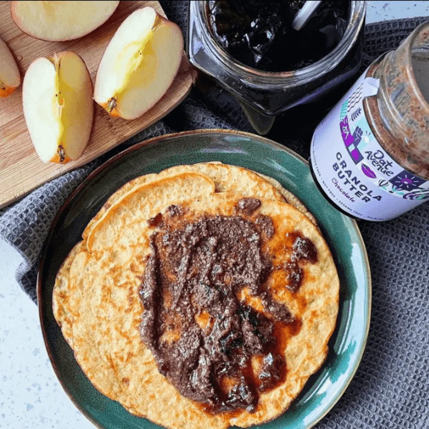 Porridge swirled with chocolate granola butter